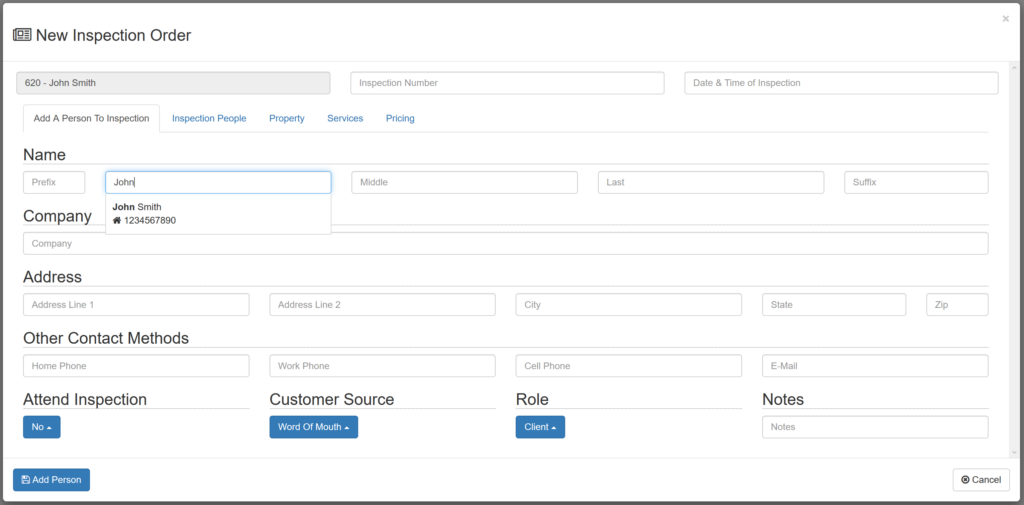 Address Book Create Inspection